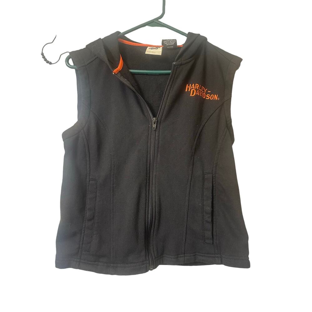 Harley-Davidson Women’s Blk Hooded Soft Vest Zip Front Sleeveless Jacket Size M